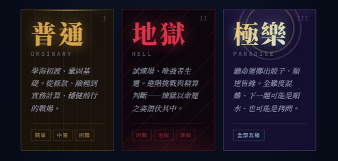 教育訓練搶答遊戲的題庫難度選擇畫面
